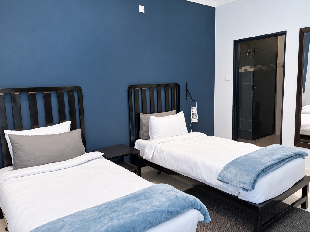 Classic Twin Room with blue accents